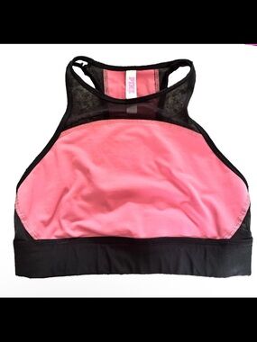 PINK Victoria's Secret Pink and Black Mesh High-Neck Sports Bra